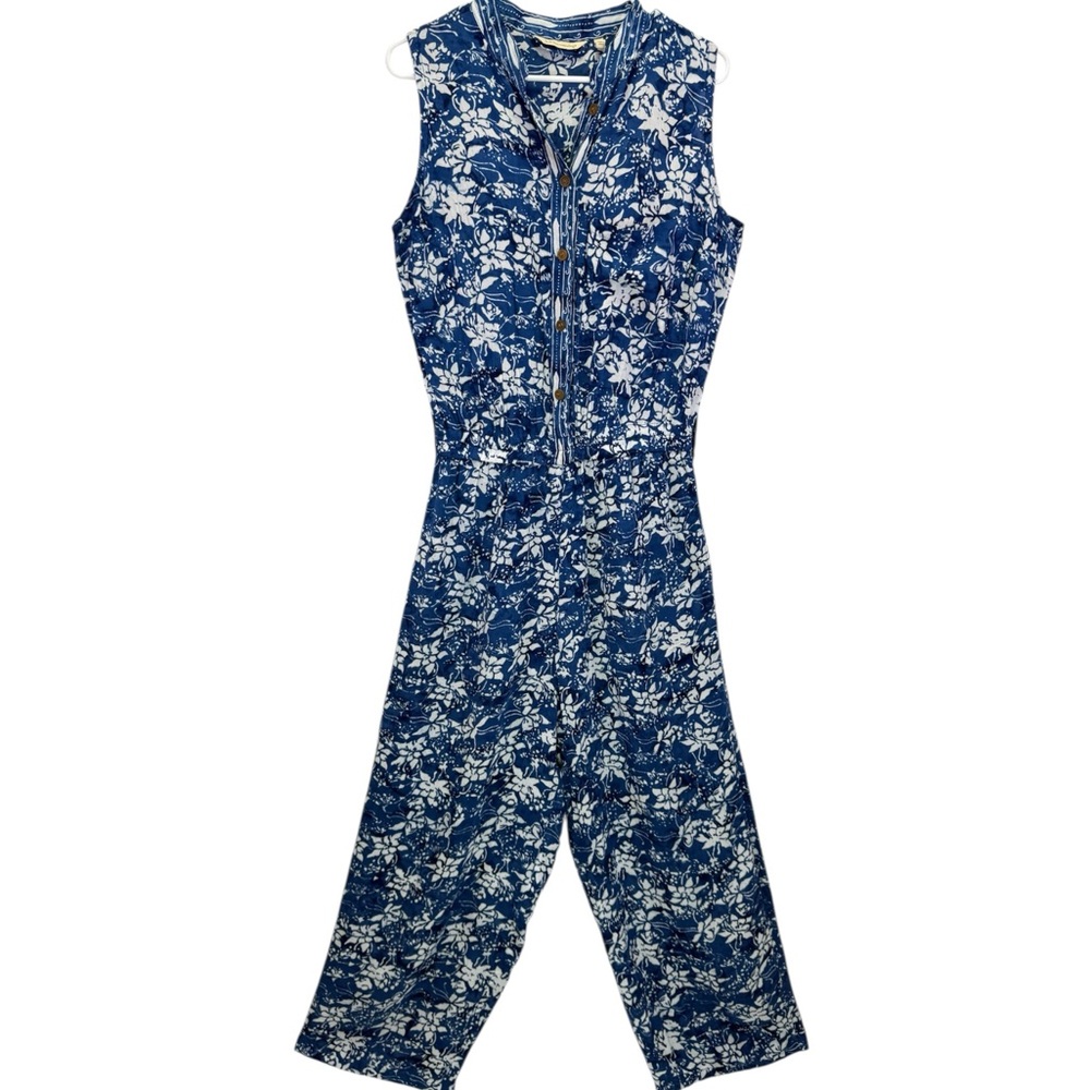 Soft‎ Surroundings Nahla Blue Batik Floral Sleeveless Jumpsuit Size M